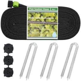 Gaflsh50 Kobaz Flat Soaker Hoses 50 Ft Save 70% Water Leakproof Design Double Layer Drip Sp