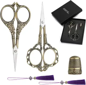 Kogyxe 716963452731 2 Pairs Embroidery Scissors Set Sewing Stainless Steel Bronze