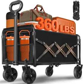 Kovryx 635412475018 Wagons Cart Foldable With Wheels Collapsible 360lbs Portable Heavy Duty Folding