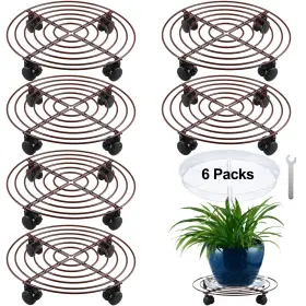 Kvyusflourish 717225182007 6 Packs Large Metal Plant Caddy With Wheels 12 Inches Bronze