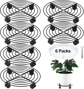 Kf2452-a Kvyusflourish 6 Packs Large Metal Plant Caddy With Wheels 14 Inch Rolling 13.6 Inches Black