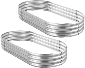 Land Guard 781111704000 Raised Garden Bed Set 2-pack 4x2x1 Ft Galvanized Metal Oval Planter