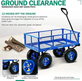 Tri-2103q044a Landworks 970665122000 400 Lb. Capacity Heavy-duty Utility Cart Wagon - Blue
