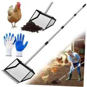 Fl2071 Lanties 2-in-1 Chicken Poop Scooper And Rake With Gloves Large Metal
