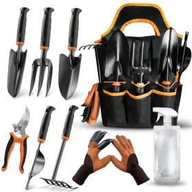 Gt001-6-10 Ledera 10 Piece Garden Tool Set With Rubber Grip And Durable Organizer Bag