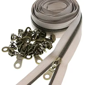 Leekayer 717186612933 #5 Antique Brass Teeth Metallic Nylon Coil Zippers 5# Beige-brass