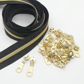Lycm01-b-gold Leekayer #5 Gold Metallic Nylon Coil Zippers By The Yard Bulk 5# Gold-black