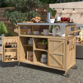 Leisure Zone 196986295674 Outdoor Rolling Bar Cart With Storage Cabinet By