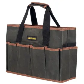 Bag13-b Lelezone Tool Bag 16 Oz. Waxed Canvas 14 Inch Large Capacity Storage Tot