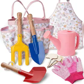 Liamasum 786354112469 Kids Gardening Tools Set Toddler Kit With Apron And Tote Bag Shovel