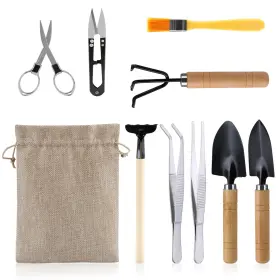 Amz-gb-0284 Lihao 9pcs Basic Bonsai Tools Set Tree Kit Mini Garden Black Brown