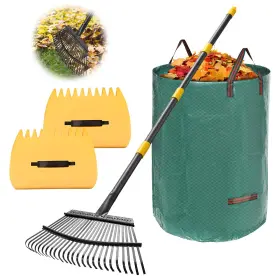 Luoyepatz25chi-hz-5jie Lilyvane Rake For Leaves Large 18 Inch Wide Metal Leaf 65 Long Handle 25 Tines Heavy Duty