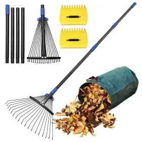 Ssluoyepatz18chi-sls-5jie Lilyvane Garden Leaf Rake Set 18 Tines Adjustable 2 Scoops 32gallon
