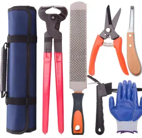 Long River 339403107971 Horse Farrier Hoof Tool Kit 7 Piece With Carry Bag Equine Metal Shears