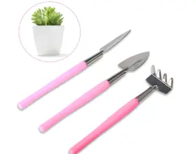 Qwe456 Luckyopt 3pcs Mini Gardening Tools Stainless Succulent Kit Shovel Rake Trowel Pink
