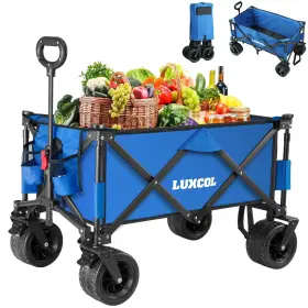Luxcol 764949472631 Collapsible Folding Wagon Heavy Duty Utility Beach Cart For Sand With