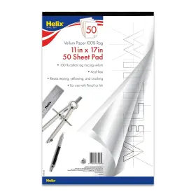 B004h46sds Maped Helix 11x17 Rag Vellum Paper Pad 50 Sheets Acid-free Drafting Sketching Tra