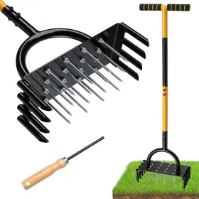 Mla-01 Masyhlest Mla-01#masyhlest 2-in-1 Manual Lawn Aerator Tool With 16 Spikes And 8 Cores Grass Soil Care Yard