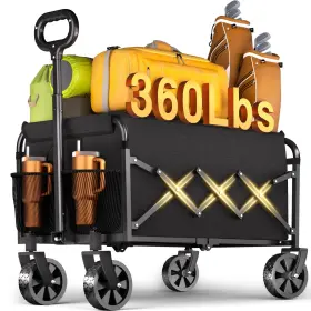 Micieitie 635412474691 Wagons Carts Foldable Black 360lbs Collapsible Wagon Cart With Wheels Portable