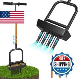B0f8328y31 Miczg 2-in-1 Manual Lawn Aerator Tool Soil Core Storage Tray 41.3 Inch Heavy Duty Carbon S