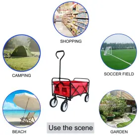 Ychd10g1511l Miscool Shopping Beach Cart 3.63-cu-ft. Fabric Folding Wagon Red Rubber Wheel #3