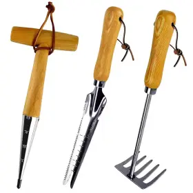 Misopily 313055931961 3-piece Garden Tool Set Ash Wood Handle Thickened Stainless Steel Includes Trowe