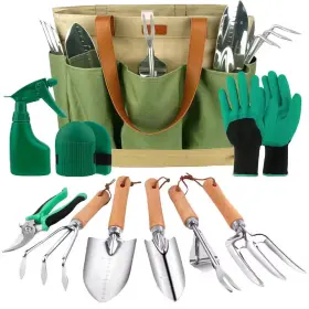 Misopily 445013780748 10-piece Garden Tool Set Heavy Duty Stainless Steel With Wooden Handles Large St