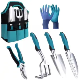 Misopily 445034637632 7-piece Garden Tool Set With Rust-proof Stainless Steel Ergonomic Handles Tote B