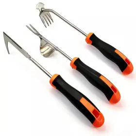 Misopily 744759590220 13 Inch 3-piece Garden Weeder Tool Set Stainless Steel Hand With Rubber Gr