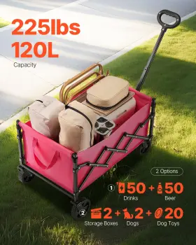 120l My Store 197988312390 Outdoor Collapsible Wagon Carts 120l& 225lbs Heavy Duty Folding Garden Cart Pink