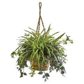 8393 Nearly Natural Indoor Artificial 30 Inch Spiderwort And Spider Plant In Hanging Basket