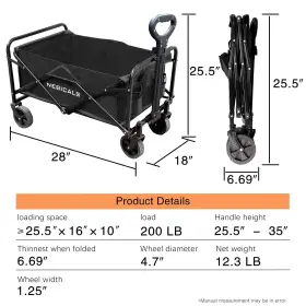 Nebicals 673132950811 Small Pull Wagons Carts Foldable Grocery Cart On Wheels Collapsibl #2