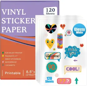 B0dfxpt61z Niselity Printable Vinyl Inkjet Sticker Paper - 120 Glossy White 8.5x11 Inch Waterproof Sheet