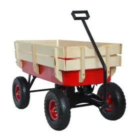 Noble House 637162187364 Arbor 3 Cu. Ft. Metal Garden Cart With Air Tires Red Plus Natural