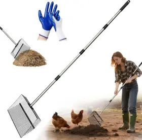 Hlbyh-yl005-h Nobrand Adjustable Stainless Steel Chicken Poop Scooper With Gloves 30 Inch -67 Handle