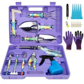 Ntoeja 799257229783 Garden Tool Set 17-piece Tools With Floral Print 304 Stainless Blue