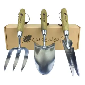 Oakenleaf 369998001255 3 Piece Garden Hand Tool Set Extra Large Stainless Steel With Timber Handles