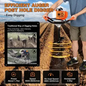 Mhc200 Ocasami Auger Post Hole Digger 52cc-2 Stroke Gas Powered Earth #2