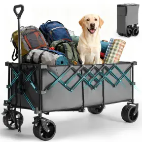 Oljctc-by-1 Olixis Wagon Cart 440lbs Foldable Extra Long Utility Grey 48inl