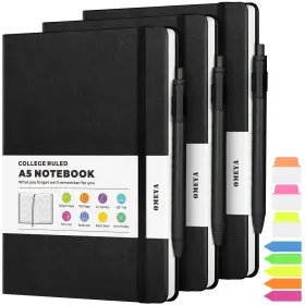 B0cbg9wvxh Omeya 3-pack A5 Lined Journal Notebooks 160 Pages Hardcover Black