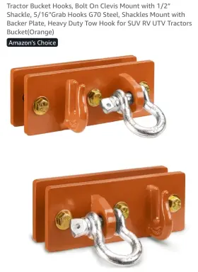 Onlyone Store 715748028239 Tractor Bucket Hooks Bolt On Clevis Mount With 1/2 Inch Shackle 5/16 Grab Orange