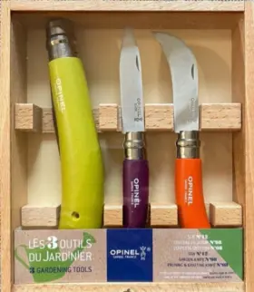 254274 Opinel Garden Knife Set Storage Case Green Rose Orange Chrome New