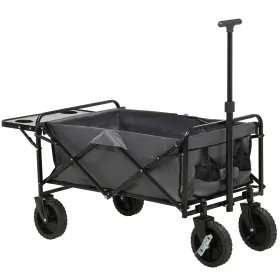 Us845-852v01cg0145 Outsunny Foldable Wagon Graden Carts With Wheels And Side Table Gray