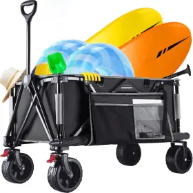 Overmont 060990780639 Collapsible Wagon Cart With Wheels - Foldable Heavy Duty Big All-t