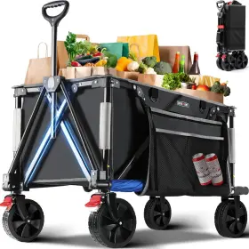 150l Overmont 060990781407 Collapsible Foldable Wagon Cart - Heavy Duty Large Capacity Fol