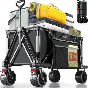 Overmont 445000935953 Collapsible Wagon Cart With Wheels - Foldable Heavy Duty Big