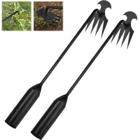 Oyezvary 445043636657 Garden Weed Pulling Tool Uprooting Weeding Stainless Steel 4 Teeth Weeder A