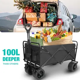 Pacbear 810151420660 Collapsible Beach Wagon With All-terrain Big Wheels Folding Carts Heavy #2