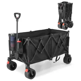 Party Club Of America 952192747062 Large Collapsible Black Foldable Wagon Heavy Duty Garden Cart Removable Wheel