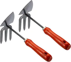 Patikil 313045680626 10.2 Inch Hand Gardening Hoe And Rake 2 Pack Carbon Steel Cultivator Dual-p